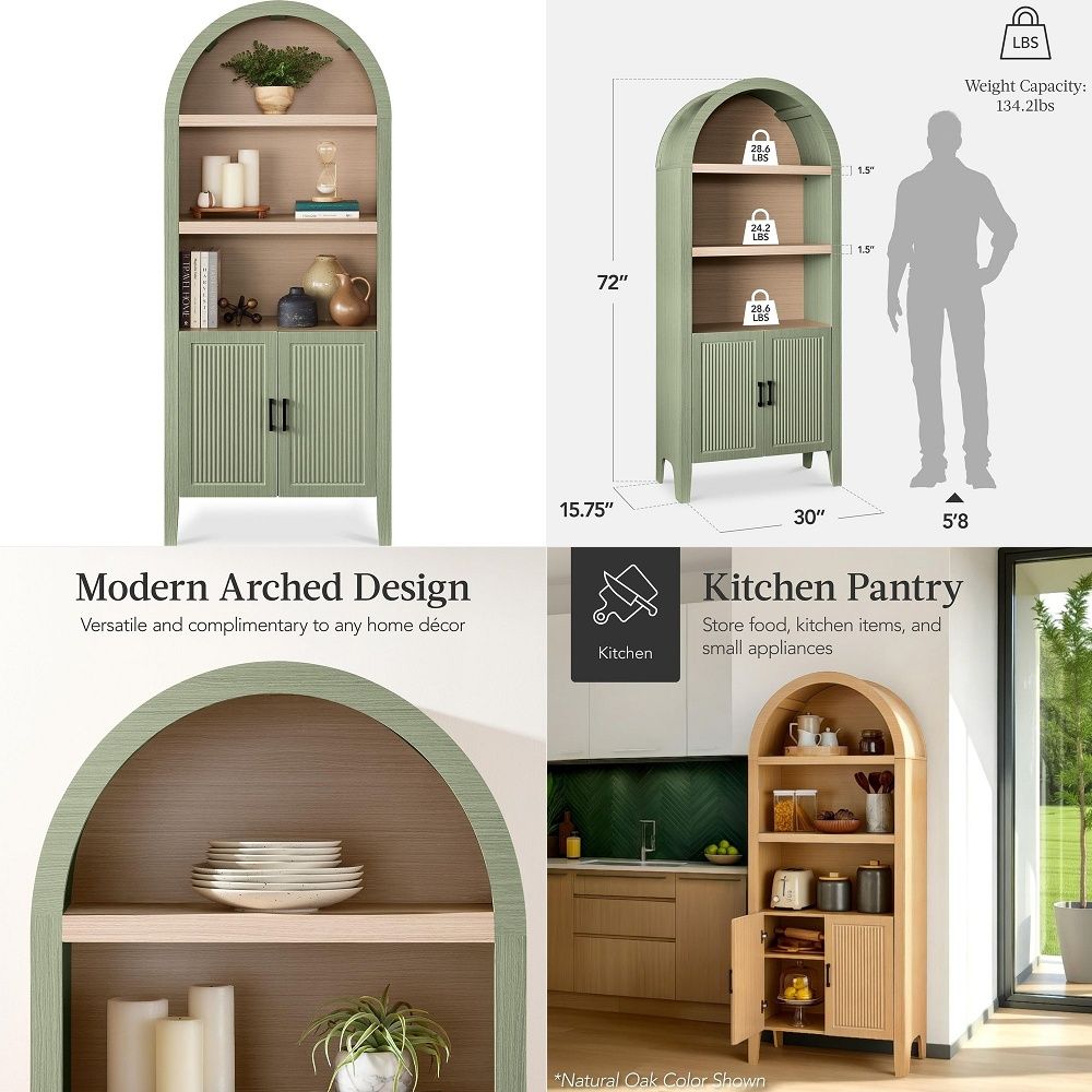 Storage & Organization - 71インチの背の高いアーチ型キッチンパントリー、モダンファームハウス木製キッチン収納キャビネット、2つの大きな引き出しと調節可能な棚付き、Ver.