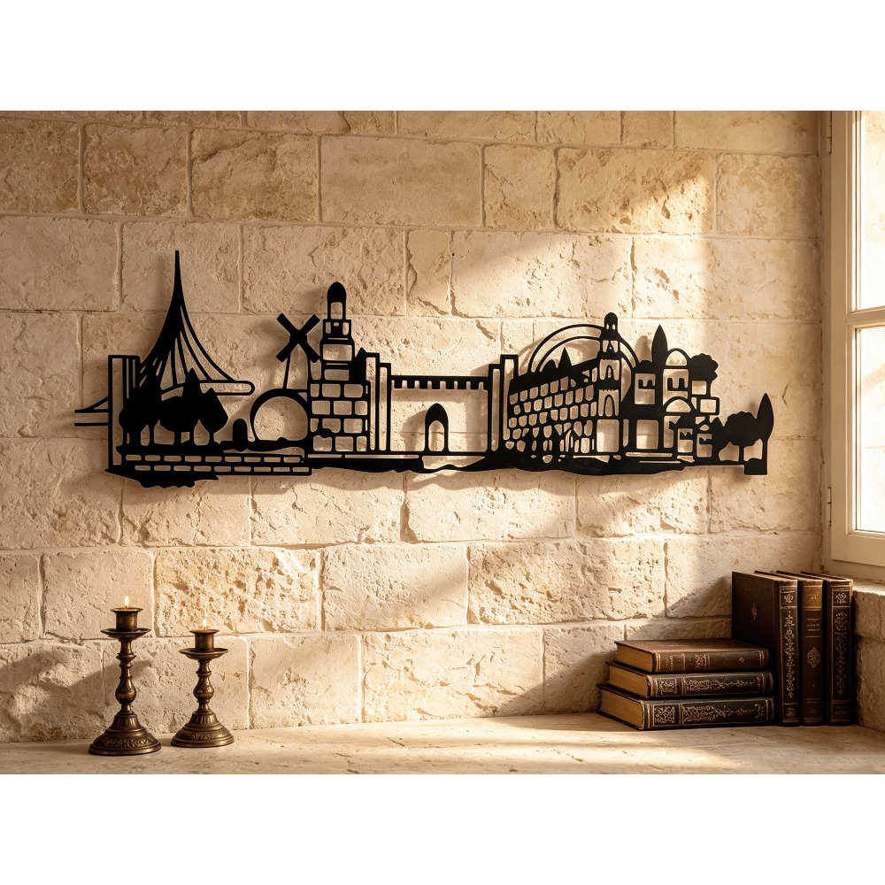 Home Decor - CIFBUY メタルウォールアート エルサレムのスカイライン装飾 ヴィンテージ旧市街のシルエット ダビデの星付き 素朴な鉄製アートワーク