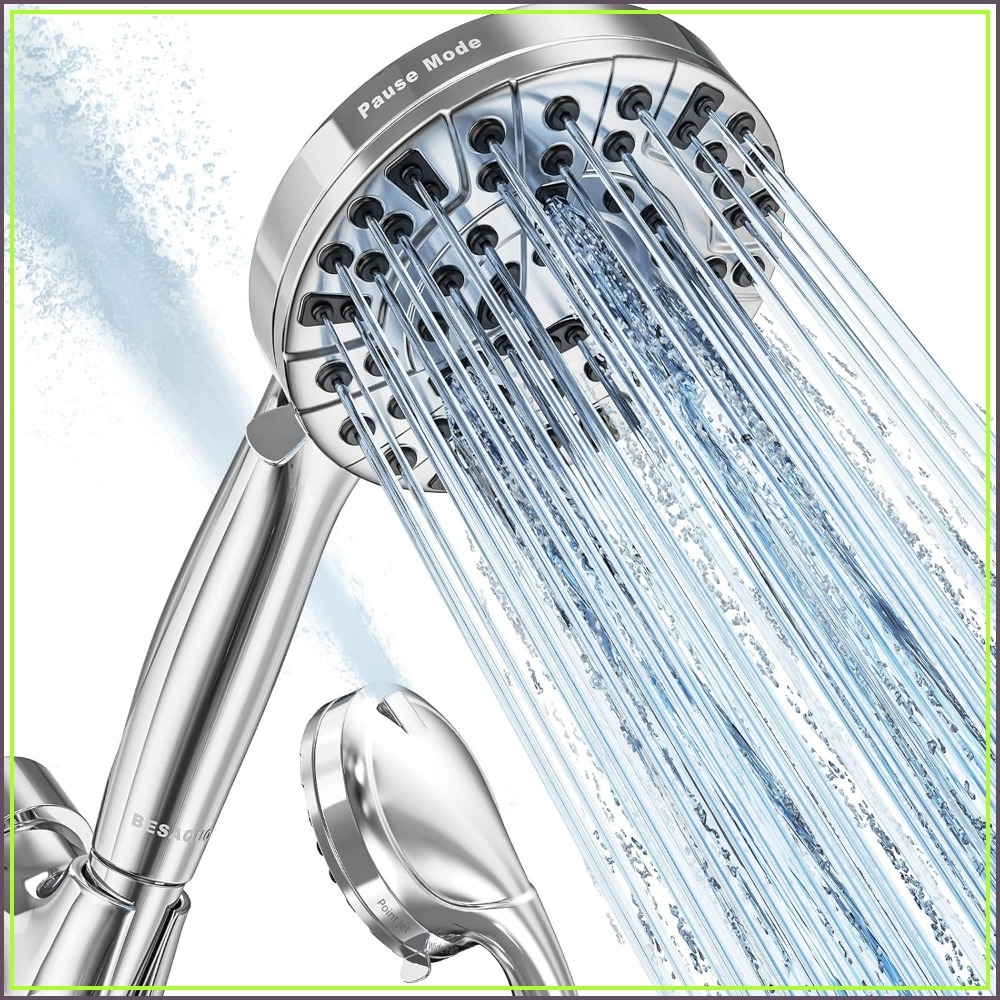 High Pressure Shower Head Handheld - 10機能搭載のハンドヘルド式高圧シャワーヘッド、一時停止＆パワーウォッシュ機能内蔵、詰まりにくいノズル、漏れ防止6フィートホース＆調整可能なブラケット付き