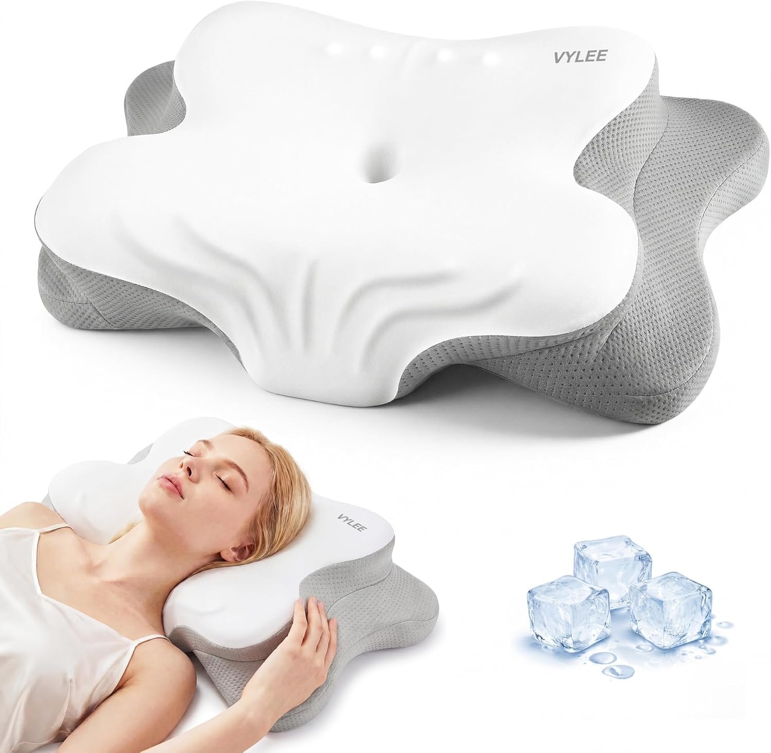 Memory Foam Orthopedic Pillow Neck Pain - 頸椎用ネックピロー（痛み緩和用）、人間工学に基づいたメモリーフォームネックサポート枕、冷却機能付き整形外科用サイドスリーパー枕