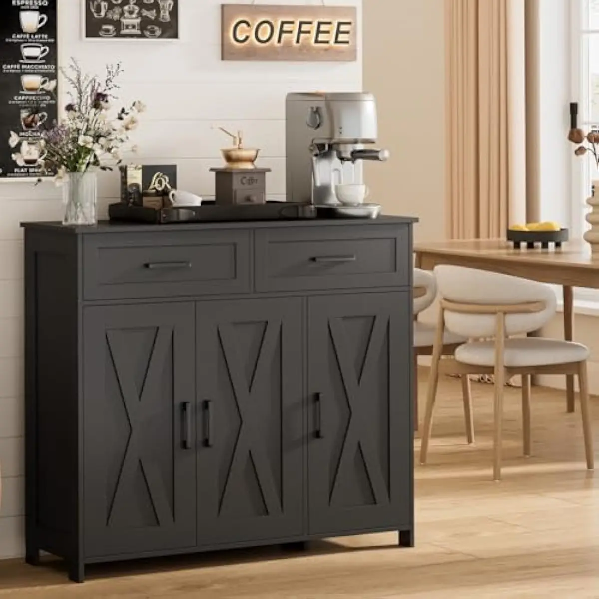 Kitchen - 引き出し付きコーヒーバー収納キャビネット、キッチンビュッフェキャビネット