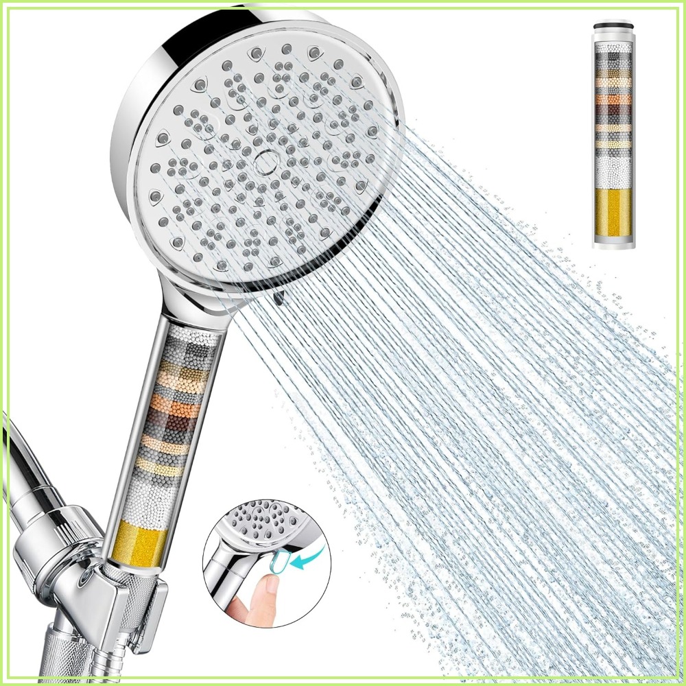 High Pressure Shower Head Handheld - ハンドヘルド付きろ過シャワーヘッド、高圧6段階スプレーモード、硬水用軟水化ビーズ、塩素除去、乾燥肌のかゆみを軽減、クロム仕上げ
