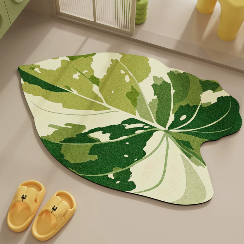 Quick Dry Diatomite Bath Mat - トロピカルリーフ型バスマット 珪藻土 速乾 吸水性 滑り止め バスルームフロアマット