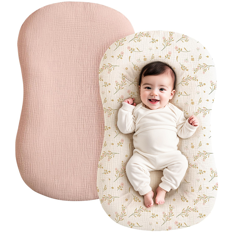 Muslin Cotton Bedspread - 2 個ベビーラウンジャーカバーモスリンコットン新生児ベビーネストスリップカバーソフトで通気性のあるラウンジャーカバー幼児女の子男の子用