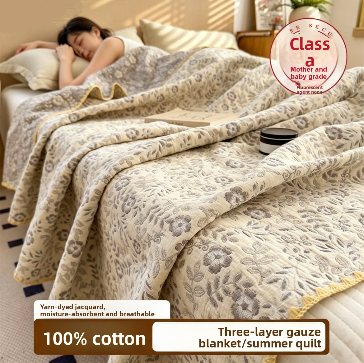 Muslin Cotton Bedspread - 綿100%モスリンブランケット 通気性3層ガーゼ 夏用冷却スロー ソフト軽量ベッドスプレッド ベッド ソファ