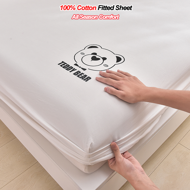 Fitted Bed Sheets Deep Pocket - 綿100% フィットシーツ 28cm深型ポケット 滑り止め 防ダニ マットレスプロテクター