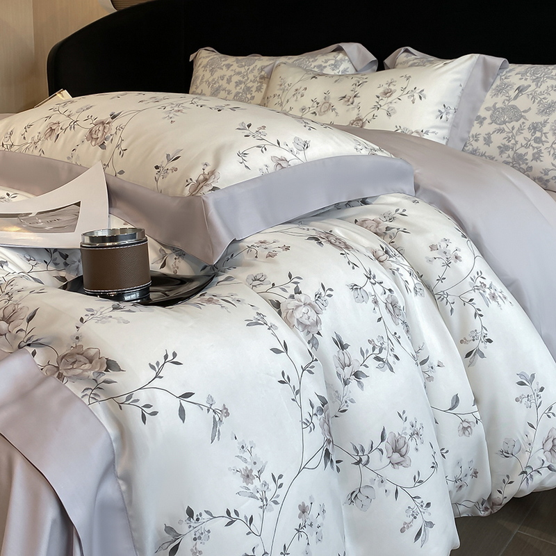 Aesthetic Floral Duvet Cover - 高級デジタル印刷花と植物寝具セットリヨセルユーカリ繊維ソフトシルキー布団カバーベッドシート枕カバー 4 個