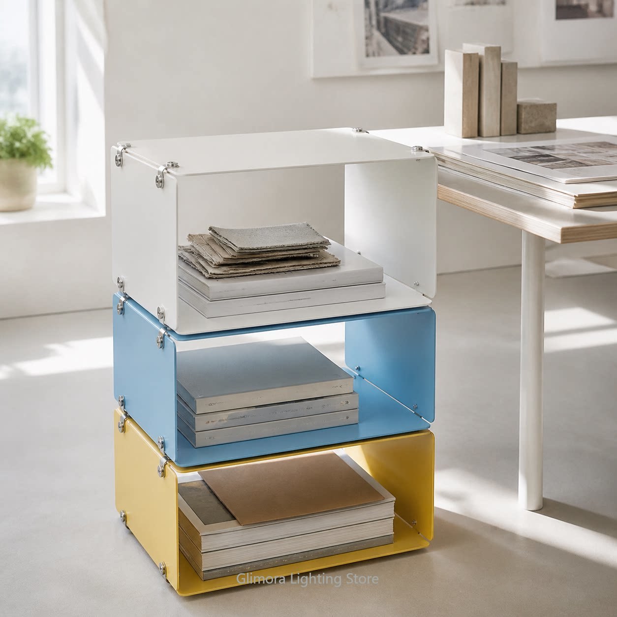 Storage & Organization - カラフルなモジュラータイプのマグネット式アルミ製収納キャビネット、積み重ね可能な本棚デザイン、家庭用