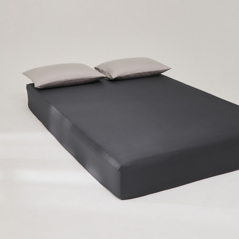 Fitted Bed Sheets Deep Pocket - 1pc 夏冷却フィットシート 18 インチディープポケットマットレスカバーマンブラックグレーベッドシーツ弾性バンド付きキングサイズ 193*203 センチメートル