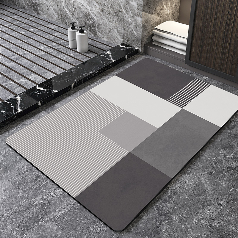 Quick Dry Diatomite Bath Mat - 北欧幾何学模様珪藻土バスマット 浴室用超吸収性フットマット 滑り止め速乾トイレシャワー用ラグ ドアマット