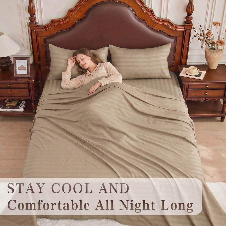 ストライプ柄クーリングシーツセット キングサイズ - フィッ - Fitted Bed Sheets Deep Pocket のレビューと価格