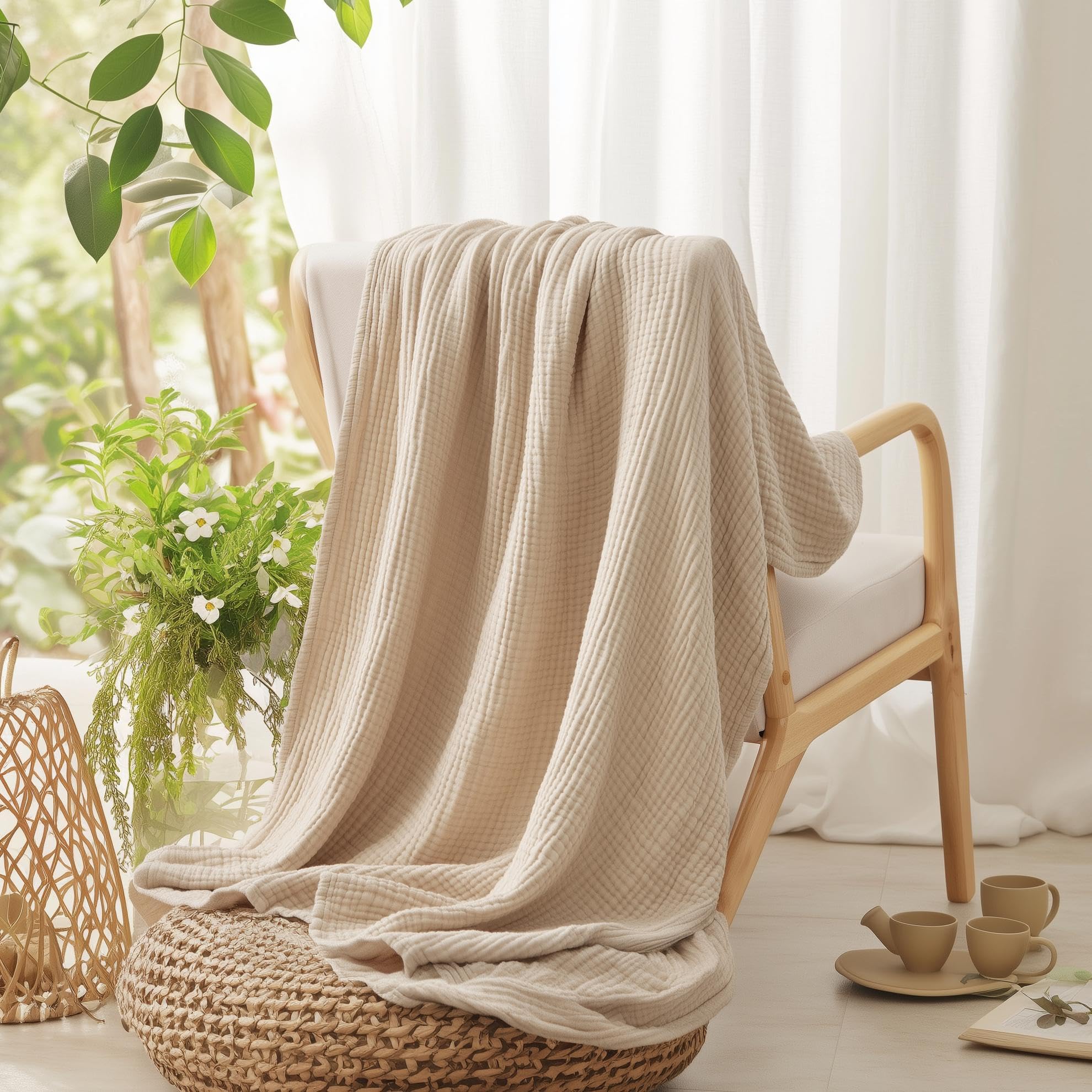 綿100%のベッド用ブランケット、柔らかいモスリンベッドブラ - Muslin Cotton Bedspread のレビューと価格