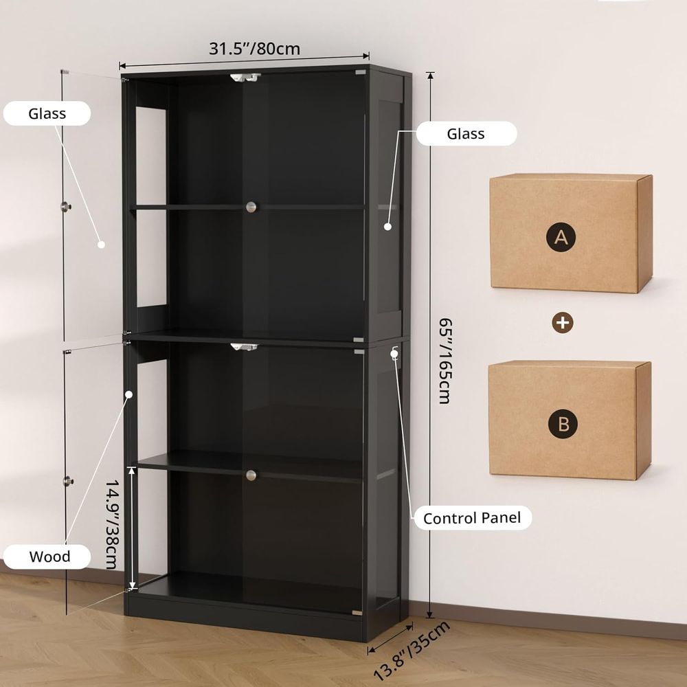 65ガラス扉ディスプレイキャビネット、センサー照明付き4段キ - Storage & Organization のレビューと価格