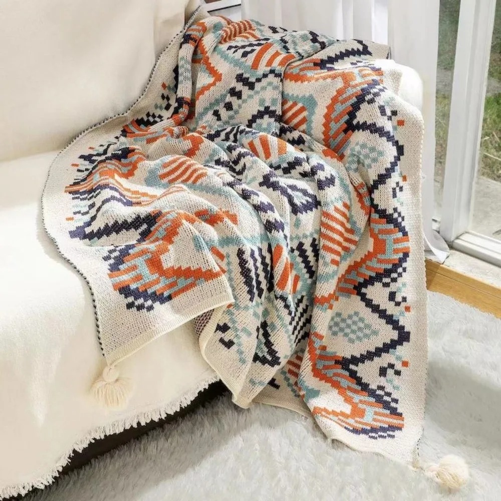 ヴィンテージ風チャンキーニットボホスローケット、柔らかなタッ - Boho Throw Blanket Fringe のレビューと価格