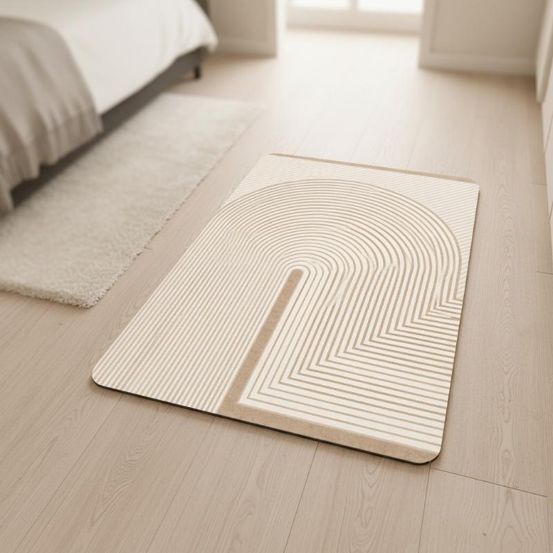 ベージュのストライプ柄珪藻土バスマット、速乾吸水、滑り止め加 - Quick Dry Diatomite Bath Mat のレビューと価格