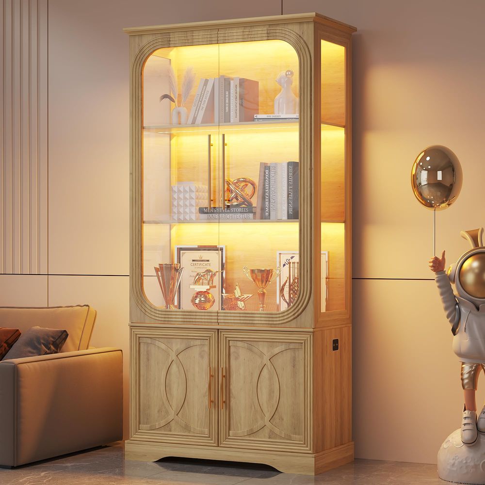 ガラス扉と収納棚付きディスプレイキャビネット、モダンなコレク - Storage & Organization のレビューと価格