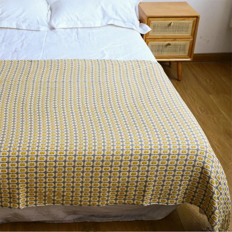 幾何学模様のジャカード織りスローケット、ボヘミアンチェック柄 - Boho Throw Blanket Fringe のレビューと価格