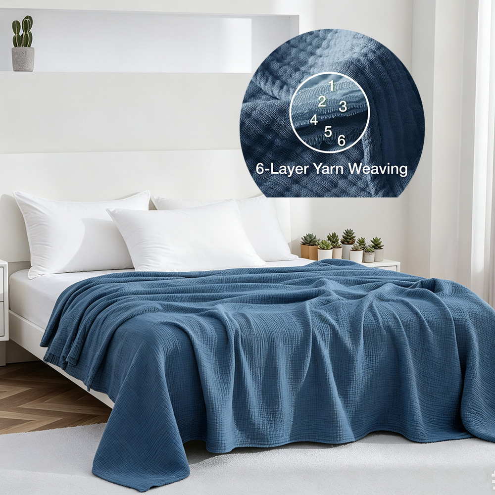 6層コットンモスリンブランケット 軽量コットンスロー 冷感ソ - Muslin Cotton Bedspread のレビューと価格