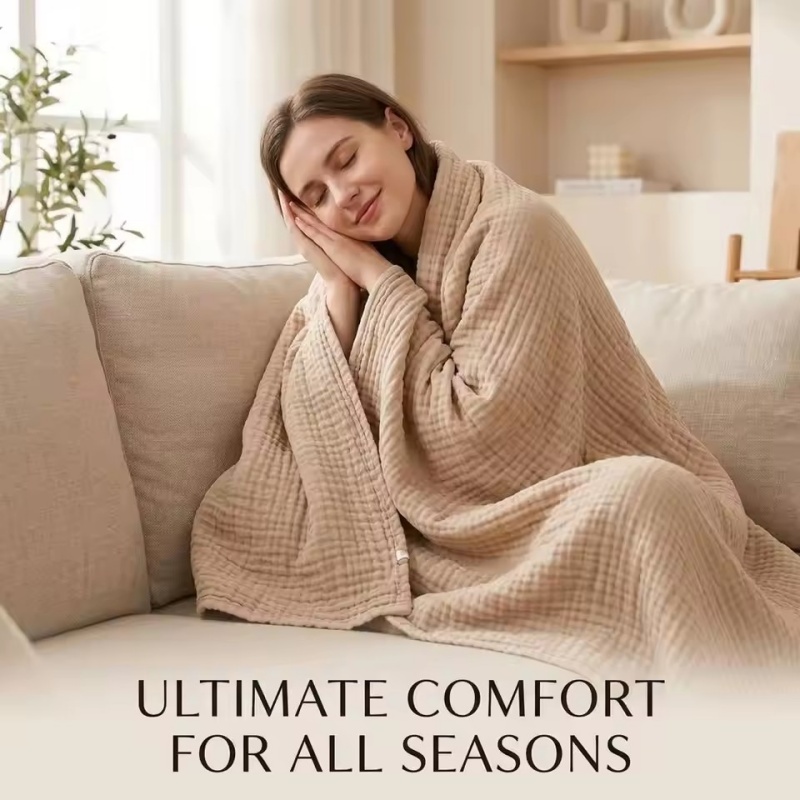 6層コットンモスリンブランケット 軽量コットンスロー 冷感ソ - Muslin Cotton Bedspread のレビューと価格
