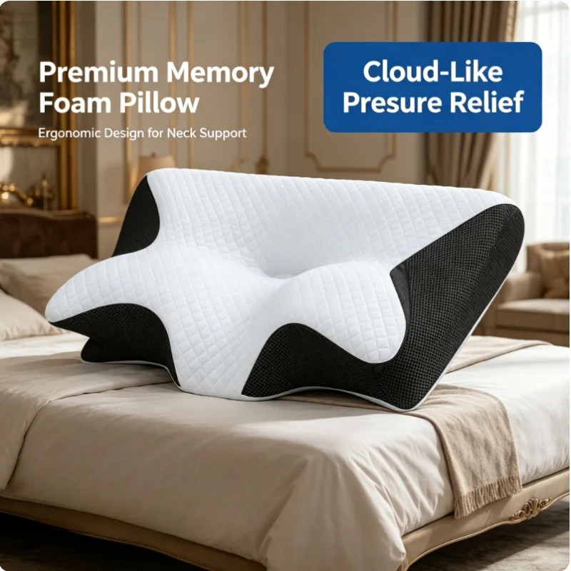 低反発素材の頸椎枕、横向き寝・仰向け寝・うつ伏せ寝対応、人間 - Memory Foam Orthopedic Pillow Neck Pain のレビューと価格