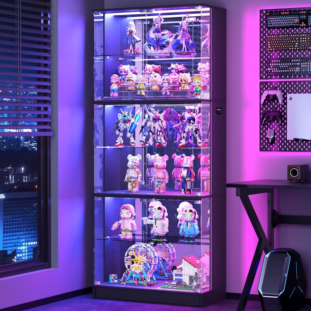 ガラス扉付きディスプレイキャビネット、6段71インチ高さのコ - Lighting のレビューと価格