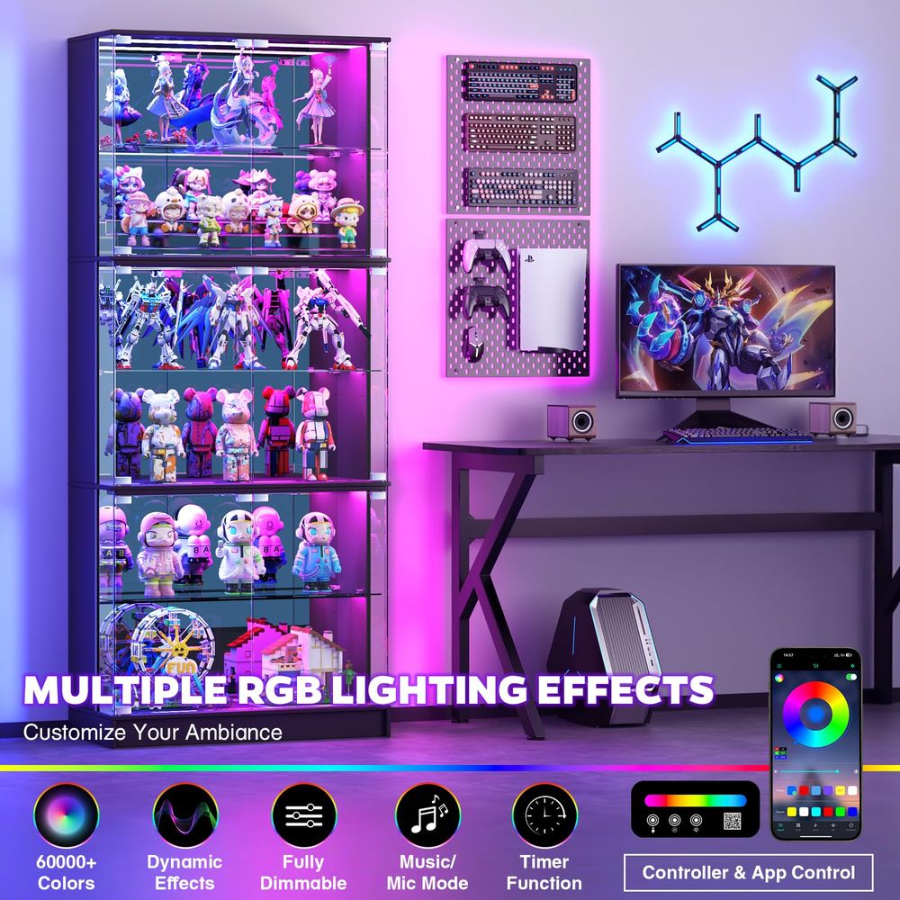 ガラス扉付きディスプレイキャビネット、6段71インチ高さのコ - Lighting のレビューと価格