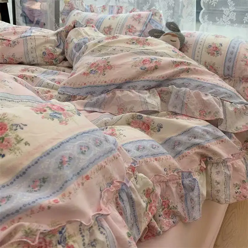 韓国スタイルプリンセス花寝具セット洗浄綿ヴィンテージフランス - Aesthetic Floral Duvet Cover のレビューと価格