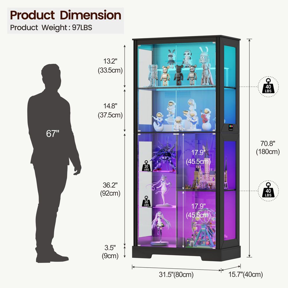 照明付きコーナーディスプレイキュリオキャビネット、木製曲線棚 - Storage & Organization のレビューと価格