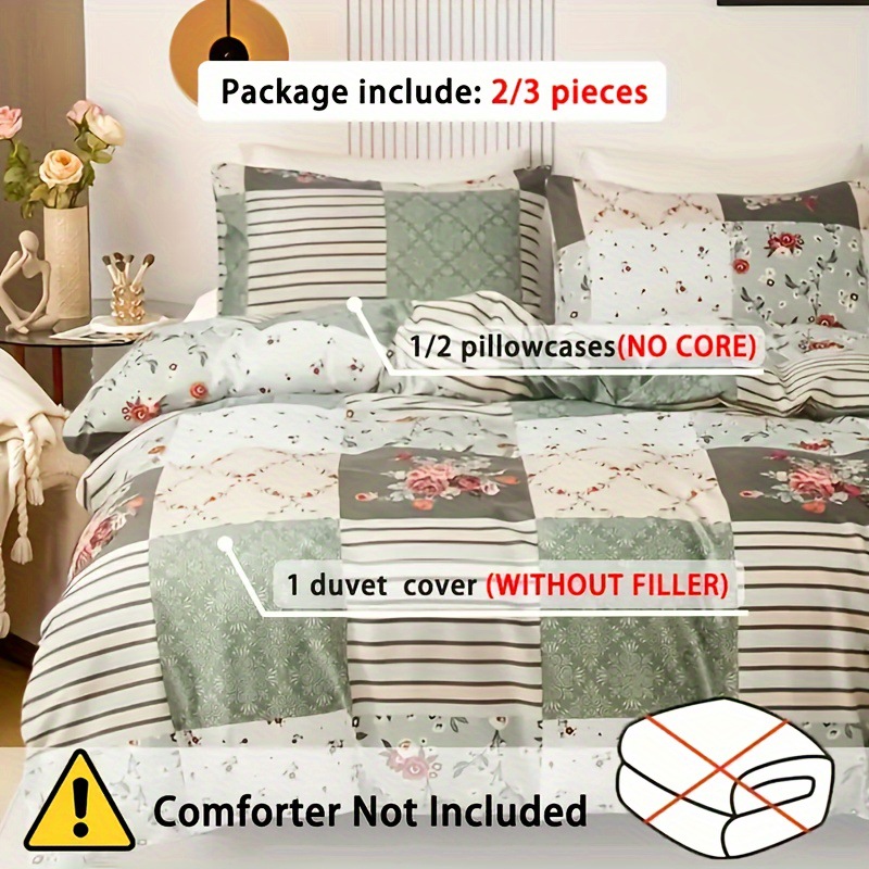 2/3ピース グリーンフローラル布団カバーセット クイーンサ - Aesthetic Floral Duvet Cover のレビューと価格