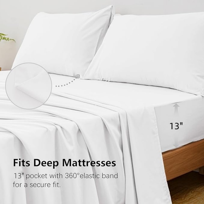 4点セット キングサイズベッドシーツセット 100%コットン - Fitted Bed Sheets Deep Pocket のレビューと価格
