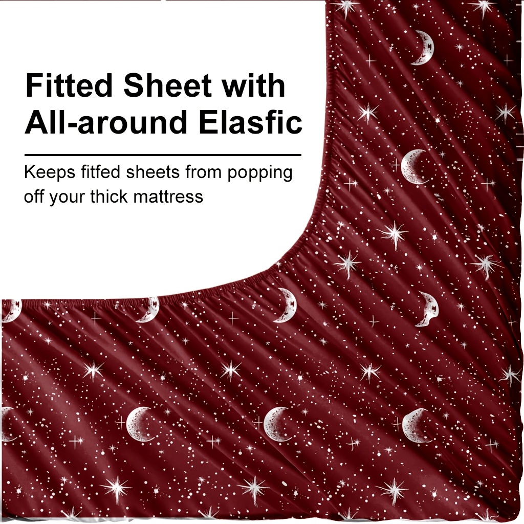 4点セット レッドムーン＆スタープリント マイクロファイバー - Fitted Bed Sheets Deep Pocket のレビューと価格