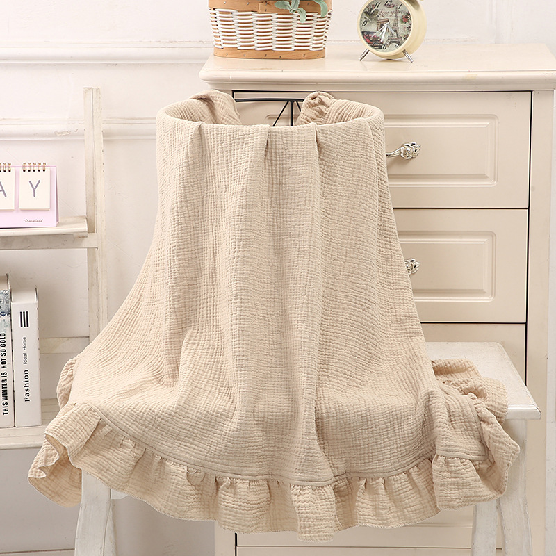 綿100% フリル付きモスリンブランケット、2層サマーガーゼ - Muslin Cotton Bedspread のレビューと価格