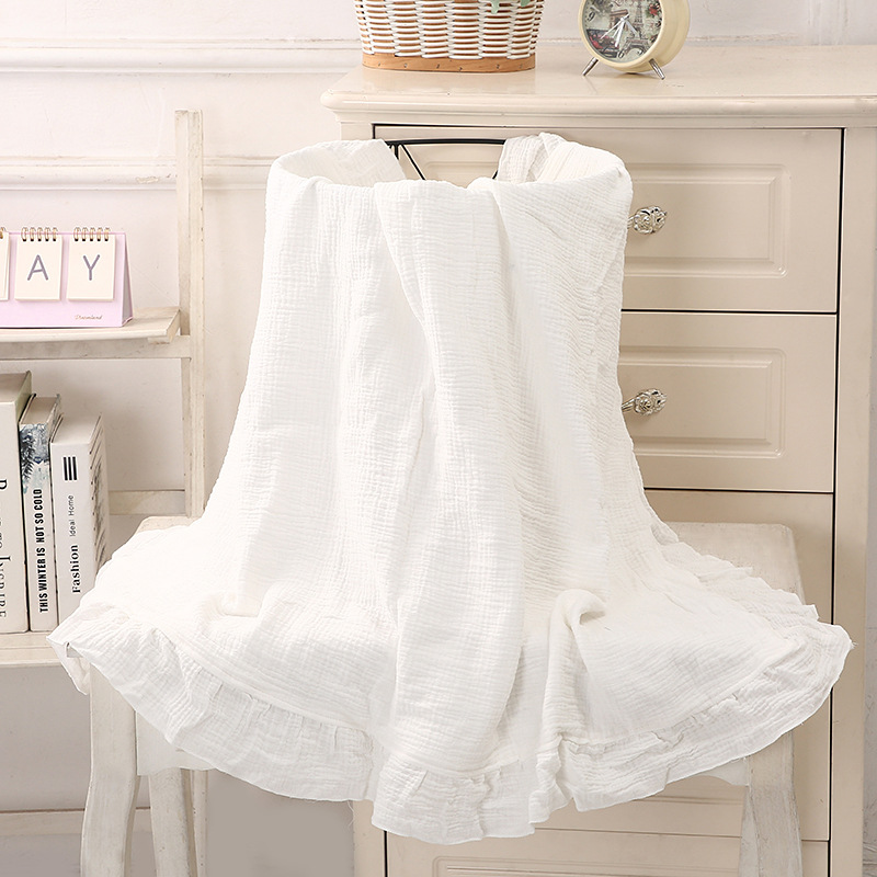 綿100% フリル付きモスリンブランケット、2層サマーガーゼ - Muslin Cotton Bedspread のレビューと価格