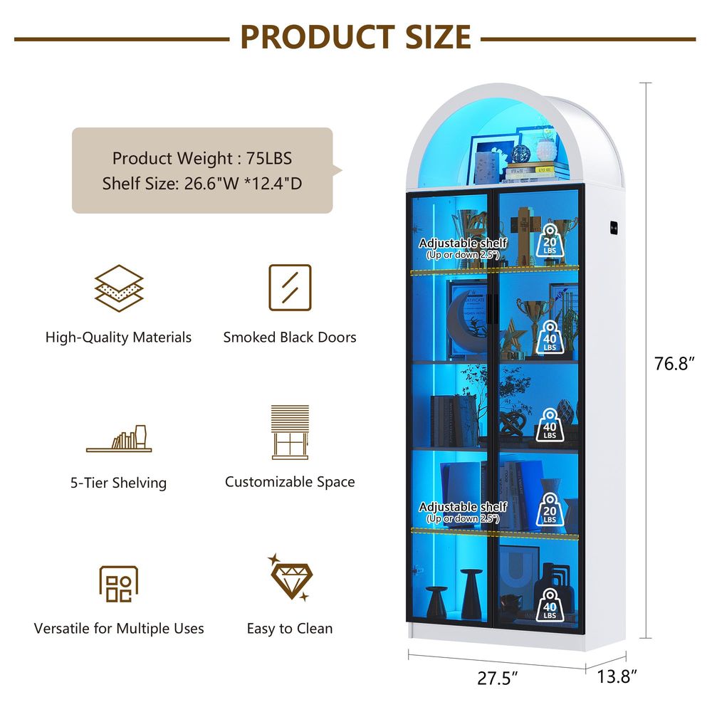 扉と調節可能な棚付きディスプレイキャビネット、LEDライト付 - Storage & Organization のレビューと価格