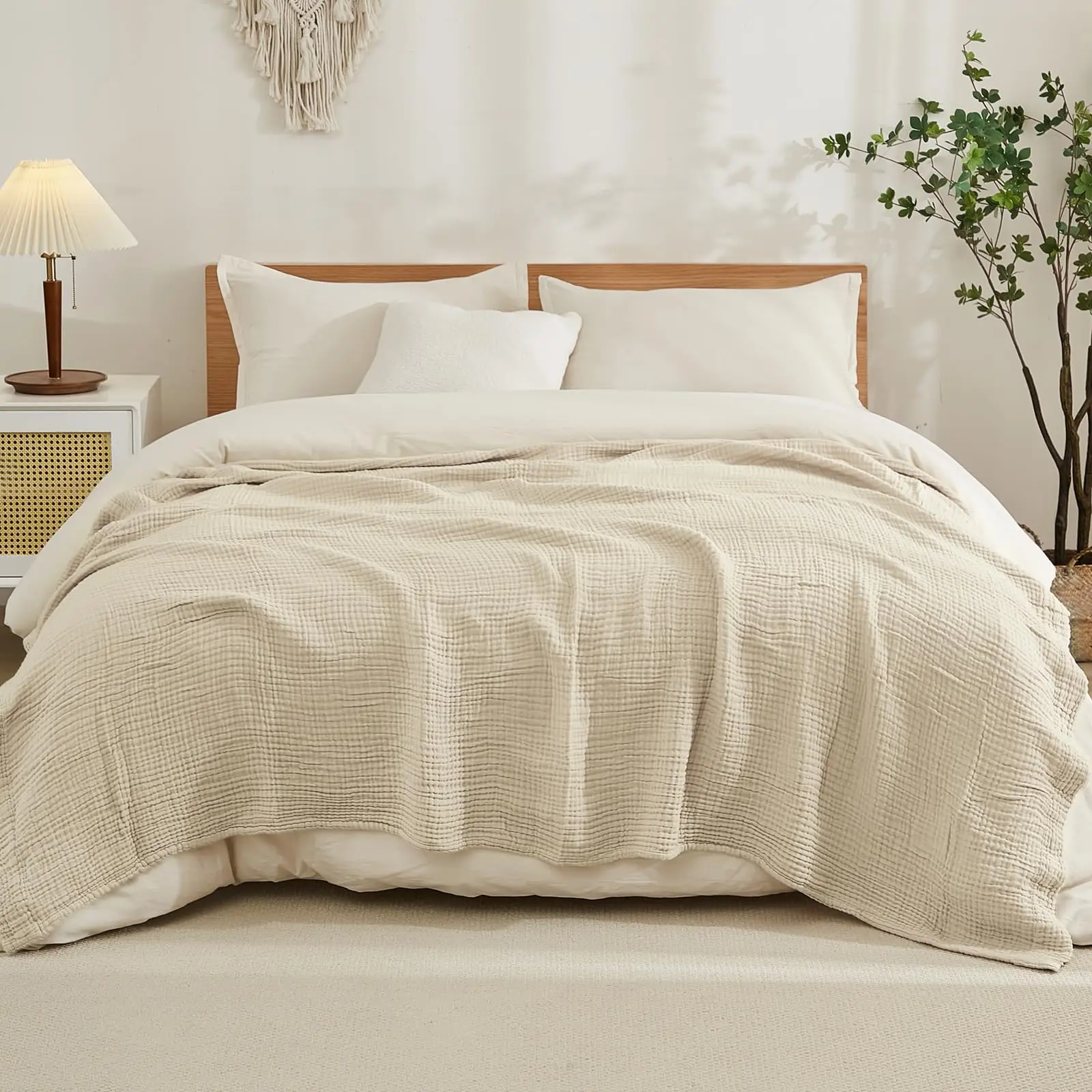 100%コットン製ベッド用ブランケット、柔らかなモスリン生地 - Muslin Cotton Bedspread のレビューと価格