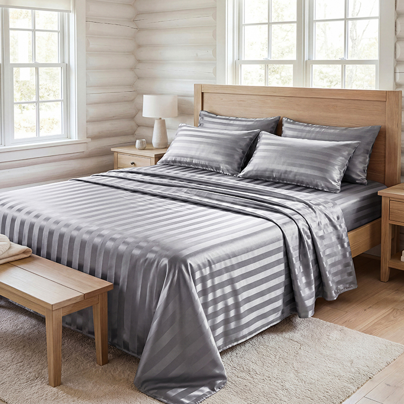 しわになりにくいストライプサテンベッドシーツセット、冷却シル - Fitted Bed Sheets Deep Pocket のレビューと価格