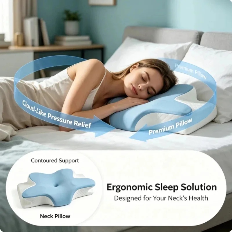 通気性のある冷却メモリーフォーム頸椎枕 夏用整形外科人間工学 - Memory Foam Orthopedic Pillow Neck Pain のレビューと価格