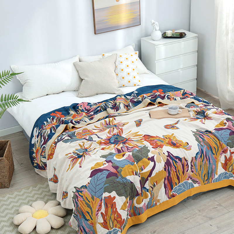 シフォンガーゼ付きのシンプルなコットンブランケット,シングル - Muslin Cotton Bedspread のレビューと価格