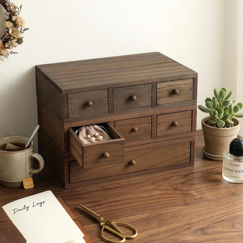 木製デスクトップ収納ボックスモニター高さ調整棚ジュエリー引き - Storage & Organization のレビューと価格