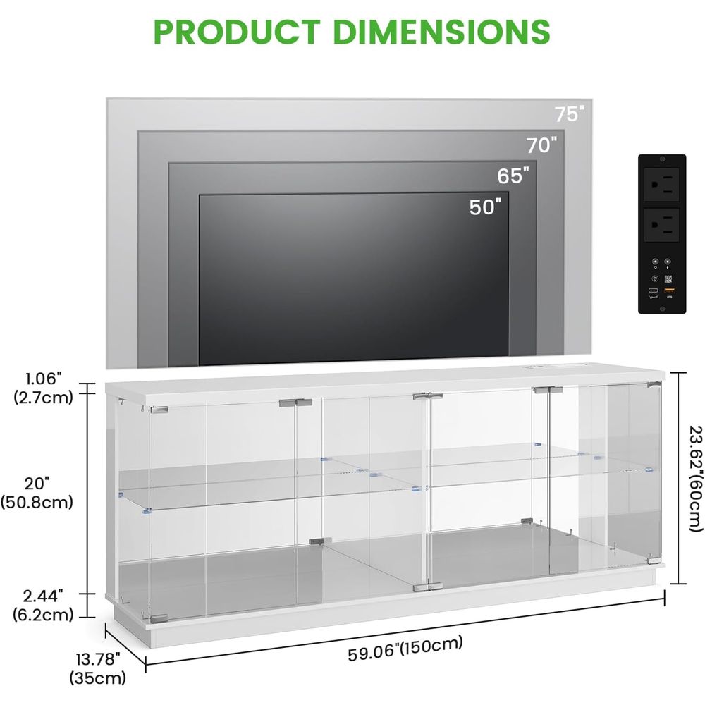 71インチガラステレビスタンド、充電ステーションとライト付き - Lighting のレビューと価格