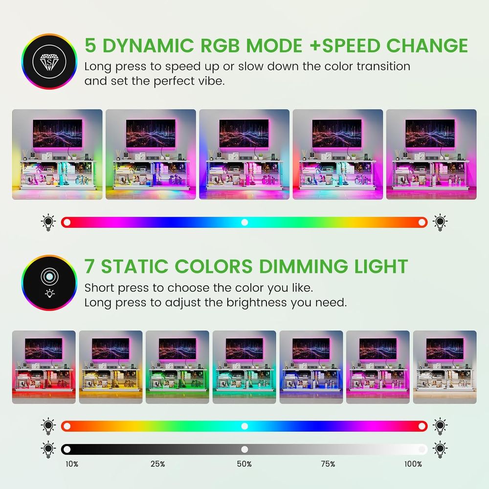 71インチガラステレビスタンド、充電ステーションとライト付き - Lighting のレビューと価格