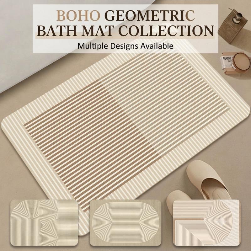 珪藻土バスマット 速乾 吸水性 ベージュ ストライプ柄 滑り - Quick Dry Diatomite Bath Mat のレビューと価格